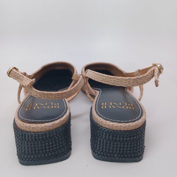Donald Pliner Shoes Black Tan Spectator Woven Raffia Slingback Pumps Womens 7 M - Picture 5 of 16
